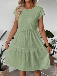 EMERY ROSE Women's Summer Geometric Pattern Print Round Neck Short-Sleeve Dress,Sun Dresses For Women,Mint Green Dress - Aqua Green - View 5