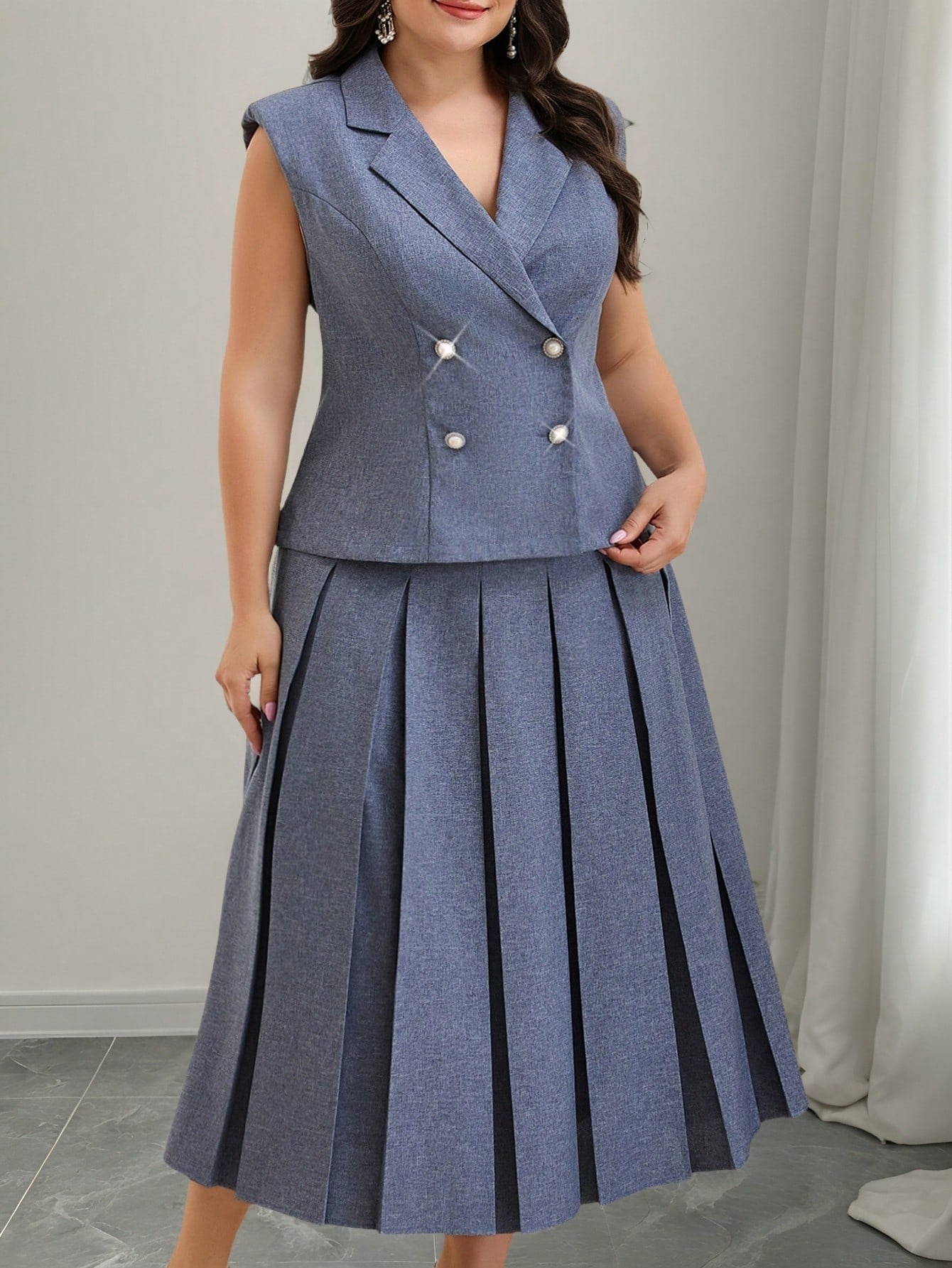 Modelyn بدلة (سترة وتنورة طويلة منسدلة) ذات لون وا...