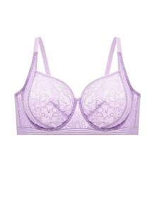 LUVLETTE Plus Sexy Lingerie Lounge Curve Sheer Full Coverage Unlined Lace Elegance Chic & Cozy Minimizer Purle Bra - Lilac Purple - View 15