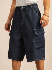 SWAVVY Pantalones cortos rectos de cintura elástica de unicolor sueltos y casuales para hombres