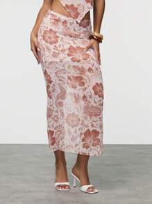 SHEIN Unity Printed Vacation Contrast Color Maxi Skirt, Fashion Suitable For Summer - Multicolor - View 4