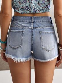 Breezaya Women's Casual Pocket Distressed Frayed Hem Denim Shorts, Versatile - Blue - View 2