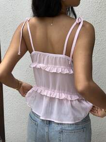 Sunnyshic 女士纯色荷叶边吊带背心夏季 - 淺粉色 - 查看 3
