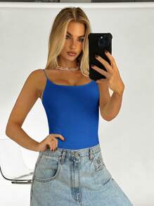 SHEIN BAE Damen Sexy Solid Farbe Rückenfreies Camisole - Königsblau - Übersicht 6