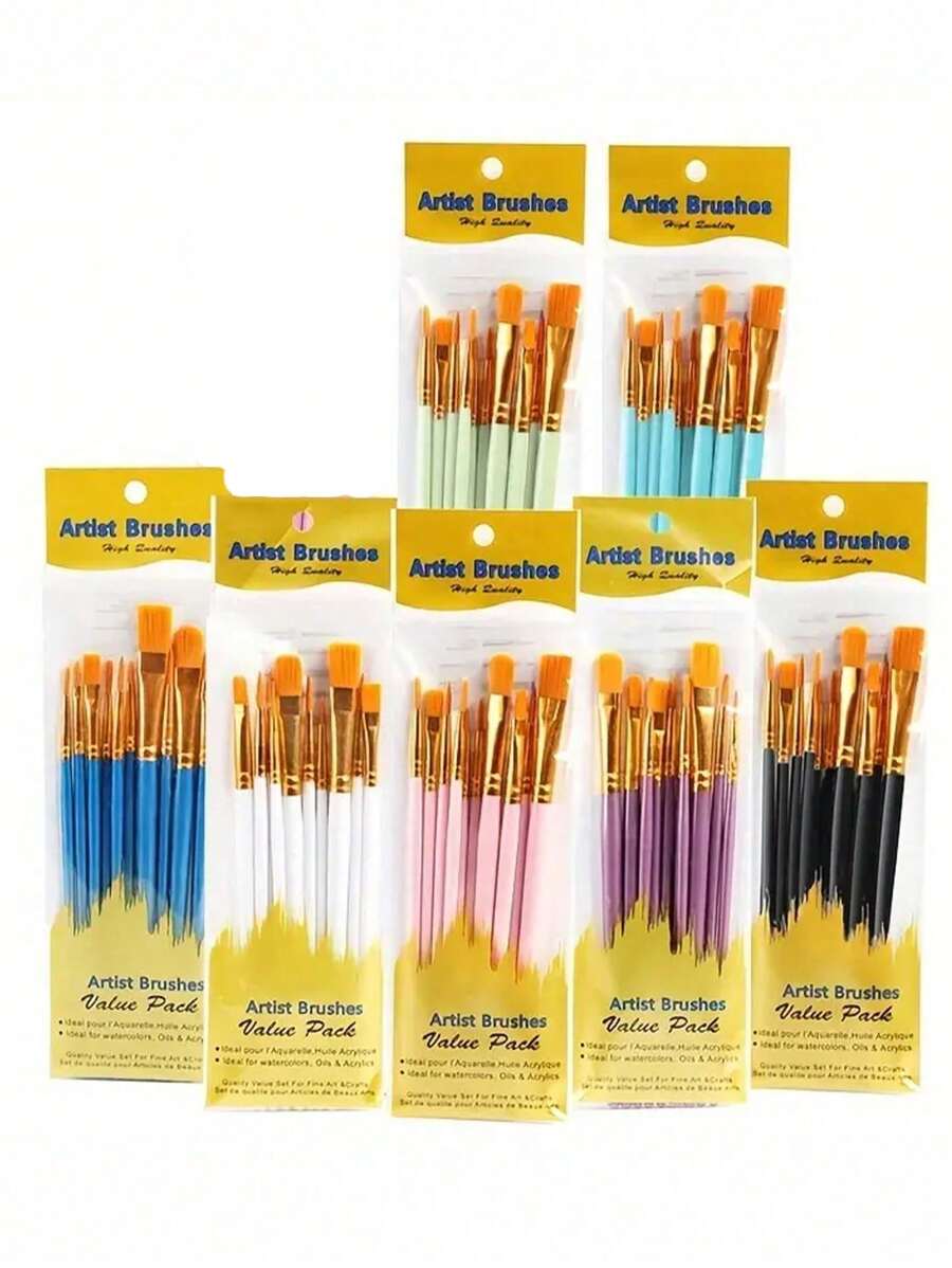 10pcs Artist Brush Set - Suitable For Acrylic, Oil, Watercolor, Face, Nail Art, Detail Painting And Rock Painting,Durable, Ease Of Use, Giftable, Versatile, Back To School,School Supplies