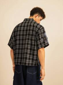 SWAVVY 男士休闲格子解构拼接宽松落肩衬衫，学院风，emo