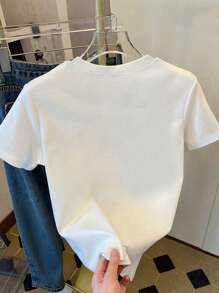 SHEIN LUNE Plus Size Women Summer Casual Bow Print Round Neck Short Sleeve T-Shirt