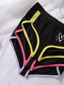 Set de 3 piezas de ropa interior para niña preadolescente con diseño de corazón de bloques de color