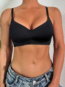 SHEIN Sujetador sin aros cómodo y casual de copa suave, minimalista y sin costuras, ropa interior femenina