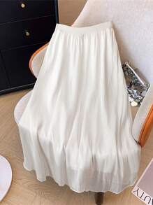 SHEIN Clasi Women's Elegant Textured Glossy Fabric Summer Skirt Fall Cloth For Women - White - View 6