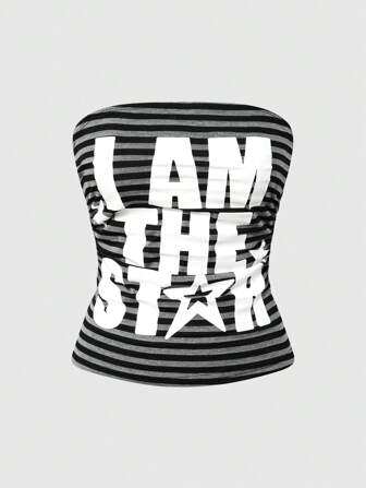 J-Fashion Y2K-Camisole-Oberteil mit Slogan und fünfzackigem Stern-Print und gerüschter Taille für Damen