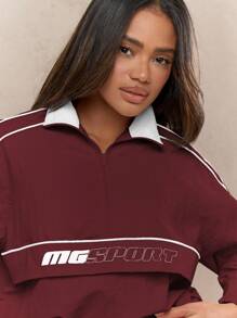 MISSGUIDED MG运动性能运动夹克复古运动半拉链套头衫风衣街头风经典训练健身房锻炼休闲秋冬外套圣诞节 - 酒紅色 - 查看 4