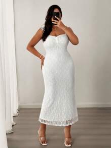 SHEIN Unity Lace Crochet Floral Ruffled Sleeve Bodycon Wedding Guest Dress For Women - White - View 4