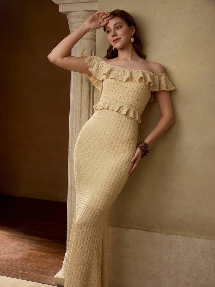 RUFFLE BIAS CUT DRESS