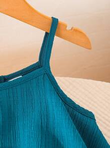 SHEIN Textured Fabric Sleeveless Ruffled Hem Jumpsuit For Young Girls - Teal Blue - View 5