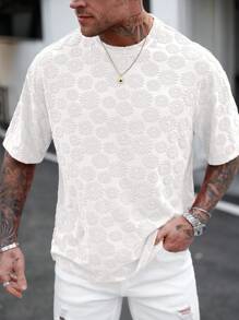 Manfinity Homme Camiseta naranja de hombre con textura de toalla, de moda para el verano
