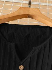 Rusticease 女士纽扣设计V领休闲衬衫 - 黑色 - 查看 6