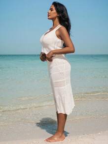 SHEIN Robe de plage pour femme, coupe ajourée, jupe et Top d'été
