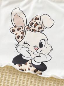 女童无袖卡通动物印花上衣和短裤睡衣三件套，休闲家居服