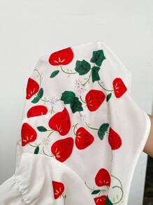 Flirla Plus Size Summer Casual Strawberry Print Tie-Up Shirt