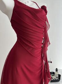 Elamini Spring & Summer Casual Holiday Floral Sheer Back Hollow Mini Dress For Women