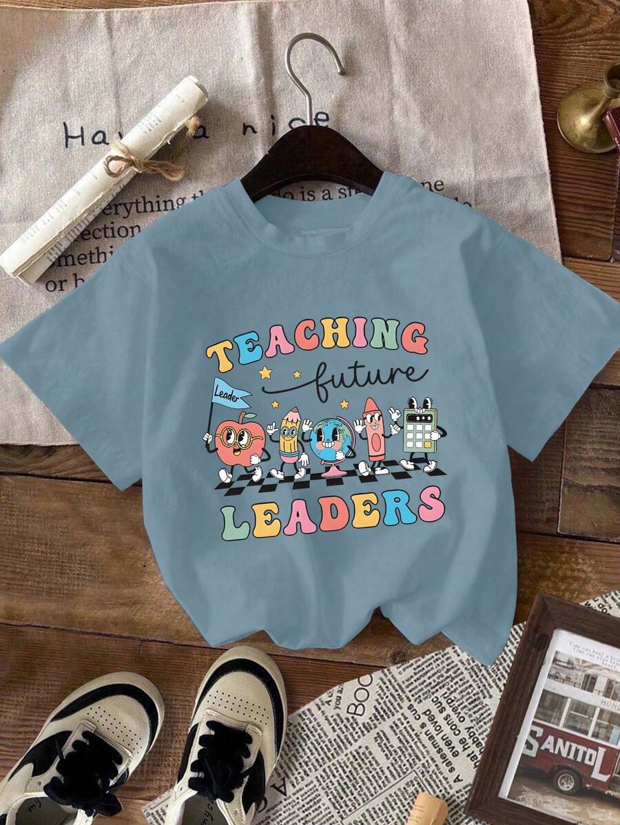 Calvaya 大码女式夏季休闲教师节礼物教育工作者领导者圆领短袖休闲T恤图案T恤女式上衣 - 霧霾藍 - 查看 1