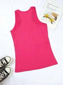 INAWLY Women Coconut Tree Print Wide Strap Tank Top For Summer Graphic Tees Women Tops - Hot Pink - View 2