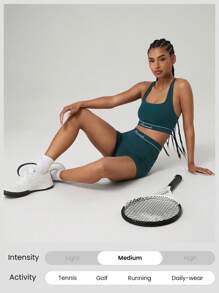 GLOWMODE Powersculpt™ schweißableitende Sporttop mit kühlendem Griff, hoher Stretch, Kontraststreifen, Cross-Design, Multi-Riemen, High-Impact für Training, Laufen, abnehmbare Cups