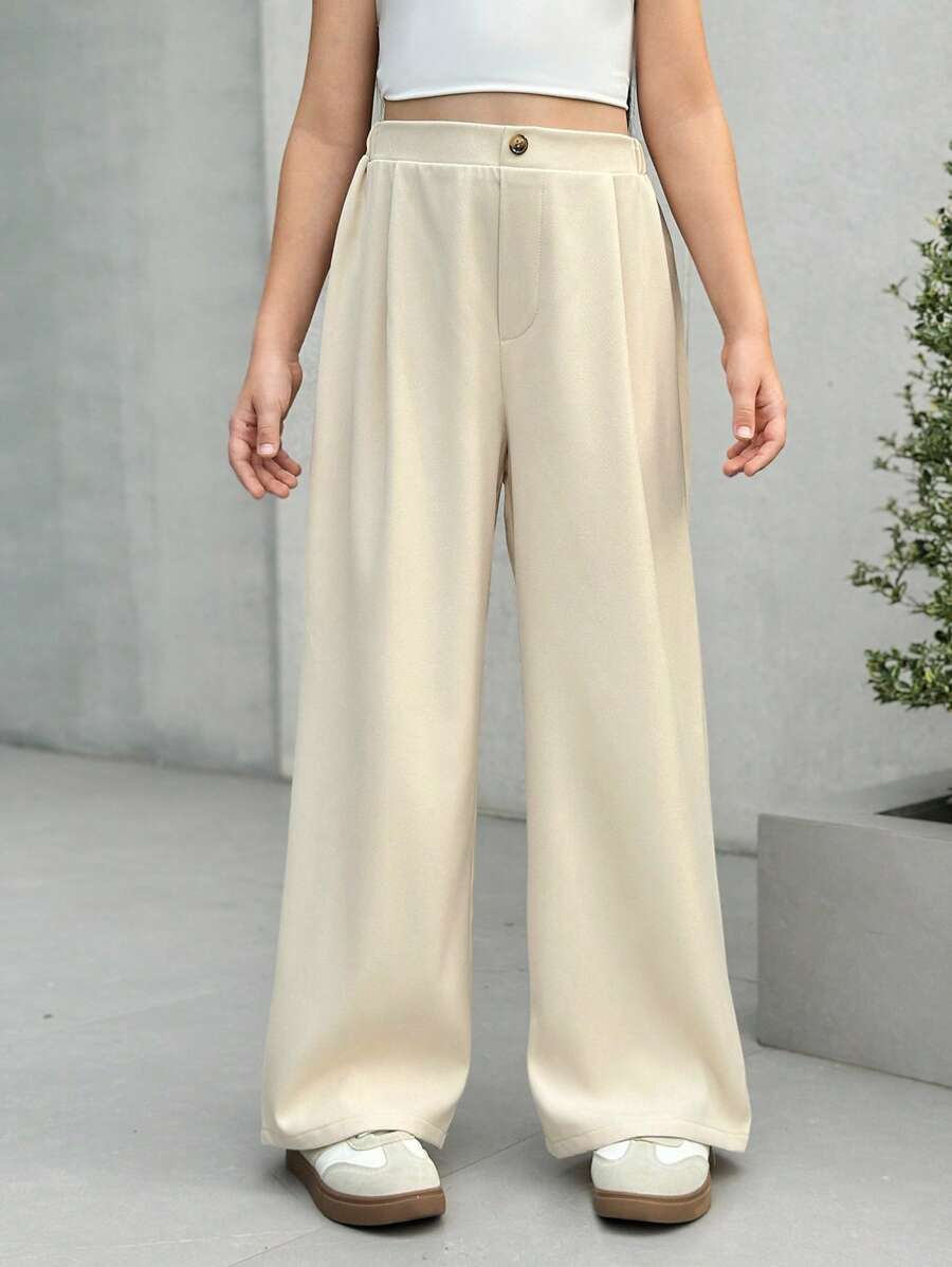 SHEIN Leap Crew Nova Glow Tween Girls Casual Fashionable Versatile Apricot Straight Leg Pants, Suitable For Spring And Summer - Apricot - View 1