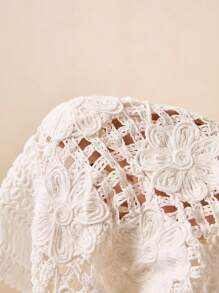 Vintage Hollow Out Crochet Knit Cardigan - White - View 8