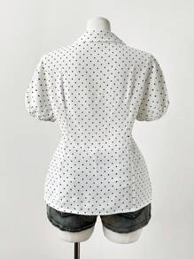 Sunspun 简约休闲圆点印花短袖衬衫，百搭女性气质单肩上衣