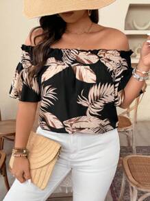 Weeklong Elegante Bluse mit Tropical Plant Muster und Carmen-Ausschnitt für Damen in Große Größen - Verschiedenfarbig - Übersicht 7