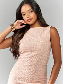 MISSGUIDED 亮片迷你连衣裙 派对 夜店 闪耀晚宴 假日 新年 无袖 紧身 沙滩 罩衫 节日 舞蹈 庆典 - 粉色 - 查看 4