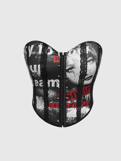 Grunge Punk Frauen Große Größen Kpop Ostern St. Patrick's Day, Konzert Frauen, sexy Streetwear Slogan Knopf Metall Sinn Party schwarze rote Bustier rückenfreie Bluse