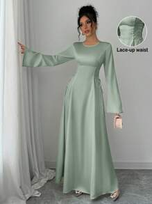 Selianne Đầm Maxi Tay Loe Cinched Eo Chữ A Màu Mơ Thanh Lịch Cho Nữ - màu xanh lá - Xem 7