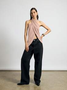 AiiRZ 精致交叉前领无袖背心上衣晚会俱乐部时尚女式现代简约别致办公室服装 - 粉色 - 查看 5