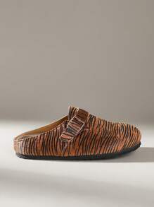 Solecia Zapatos planos tipo mula de diseño casual con estampado de cebra y hebilla ajustable para mujer - Marrón - Ver 1