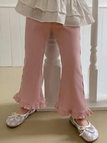 Hapijoa Young Girls Casual Solid Color Flared Pants - Pink - View 4