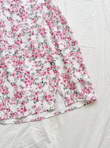 Soleia WYWH 女士休闲假日浪漫碎花泡泡袖 A 字型迷你连衣裙，下摆开衩，适合返校季、婚礼季、下午茶 - 粉色 - 查看 3