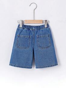 年轻男孩休闲舒适可爱卡通图案印花牛仔短裤，简约