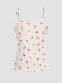 Tween Girls' Fashion Lace Ditsy Floral Camisole Slip Top - Pink - View 2