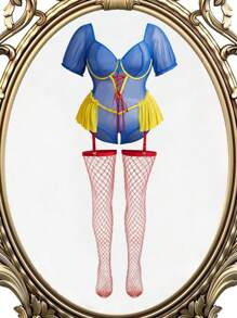 Fantasy Costume Plus Size Colorblock Sweetheart Collar Sexy Lingerie 3-Piece Set