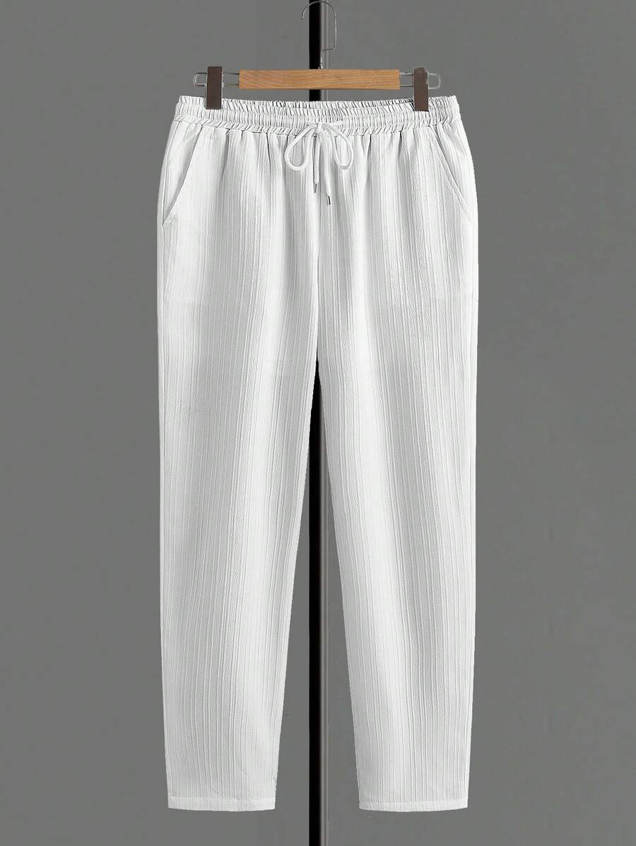 Manfinity Homme Men's Casual Versatile Solid Color Tapered Pants, Suitable For Summer, Vacation, Daily, Party, Couple Matching, Men's Gift, Graduation Gift, Fall - White - View 1