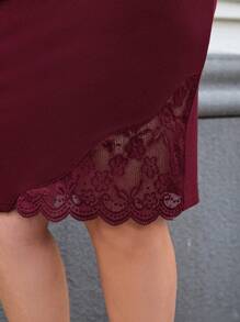 SHEIN Clasi Falda larga hasta la rodilla con corte A y encaje, de color liso y estilo minimalista elegante, apropiada para el verano en tallas grandes - Burdeos - Ver 6