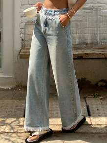 Livesso Jeans casual a gamba dritta in stile patchwork di pizzo per donne