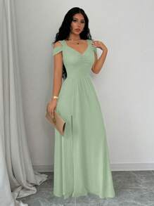 Rafferiza V-Neck Cinched Waist Vintage Style Dress For Women Fall Cloth For Women - Mint Green - View 6