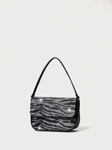 SHECARRY 女士时尚斑马图案水钻装饰晚宴手提包 - 黑與白 - 查看 4