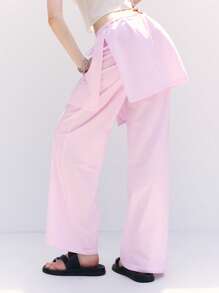 LYSMO Women's Pink Lace-Up Split Skirt Pants - Spring/Summer 2025 New Arrival