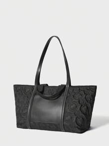 SHECARRY Quilted Lightweight Travel Tote Bag, Large Capacity - Black - View 3