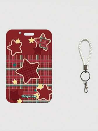 Kawaii Y2K Retro Plaid Star Pattern Card Case, Campus/Meal Card, Bus Card, Access Card, ID Card Holder, Fan Merchandise Hanging Kpop Idol Card Pouch